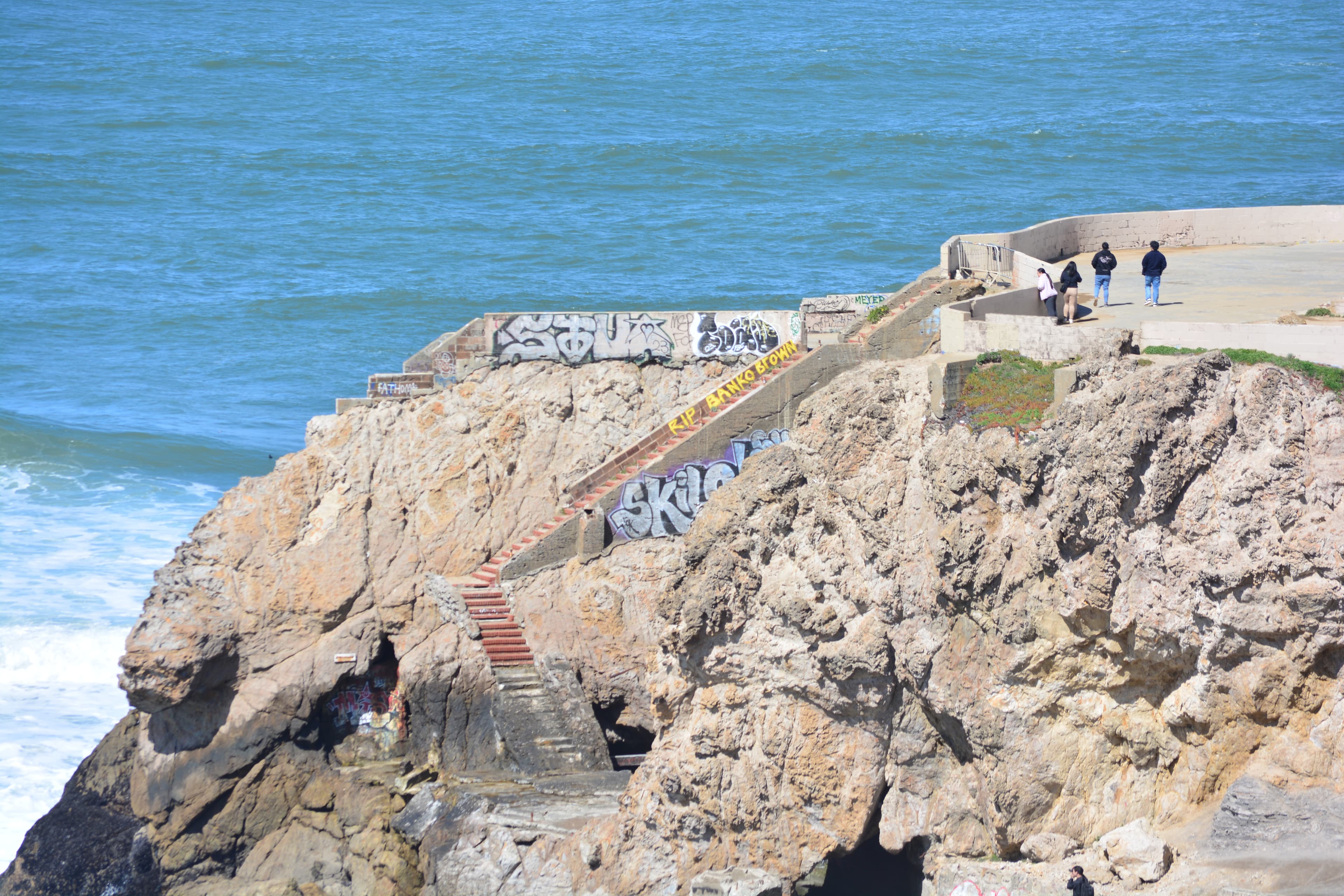 Sutro Baths upper trail viewing platform and stairs