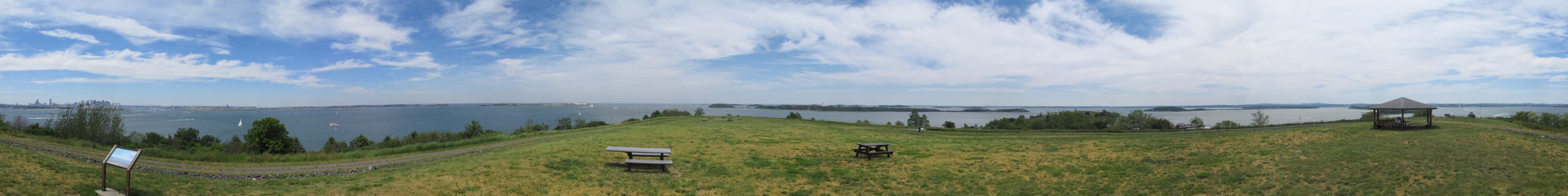 Panorama from North Drumlin of Spectacle Island, June 2017